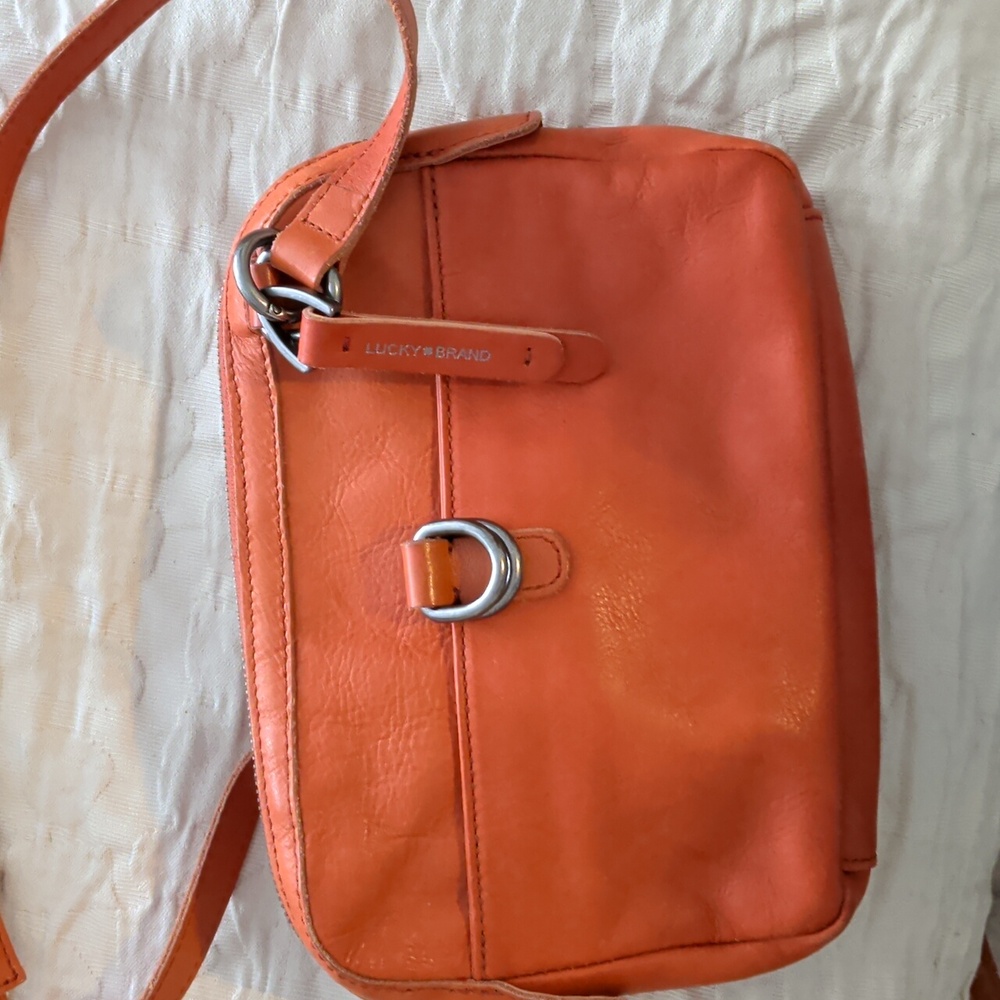 🍀☺️ Lucky Brand Orange Genuine Leather Crossbody Bag